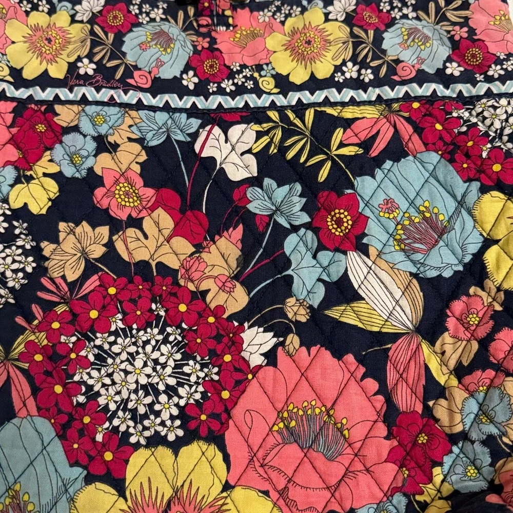 Vera Bradley Happy Snails Floral Navy Multicolor Quilted Tote Bag Purse